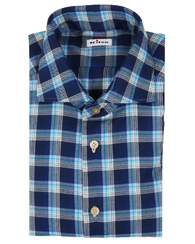 Seasonal Sale Blue Plaid Brushed Sportshirt