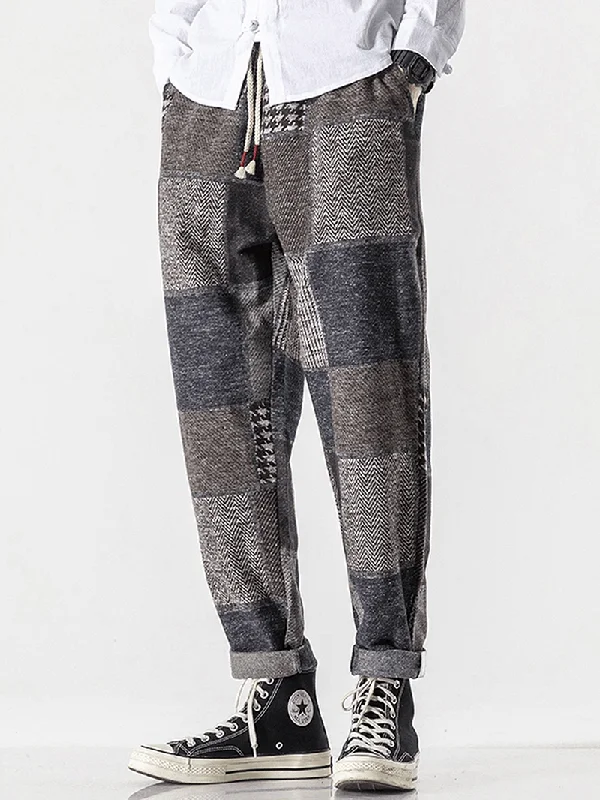 Don't Delay Mens Plaid Mixed Print Drawstring Waist Harem Pants