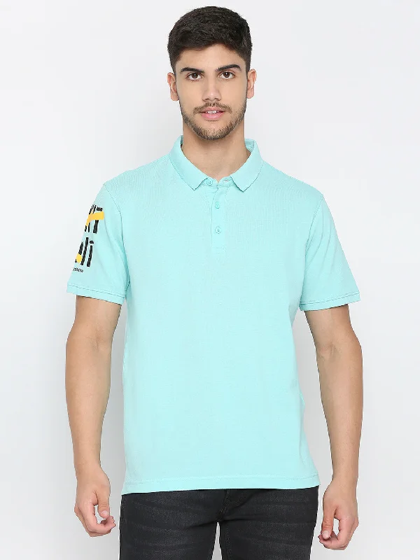 Weekend Bargains Galore Spykar Bleached Aqua Cotton Half Sleeve Plain Polo T-Shirt For Men Weekend Bargains Galore Spykar Bleached Aqua Cotton Half Sleeve Plain Polo T-Shirt For Men