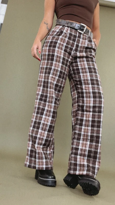 Special Discount Plaid Straight Leg Pants, Brown