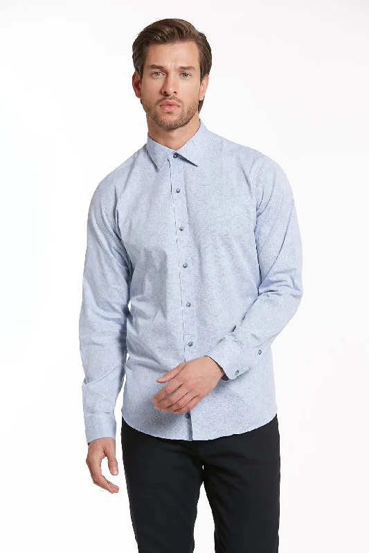 Weekend Specials to Delight Comfort Fit Long Sleeve Printed Cotton Blue Casual Shirt