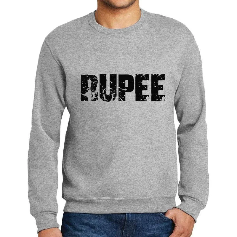 Deal Explosion Men's Printed Graphic Sweatshirt Popular Words RUPEE Grey Marl