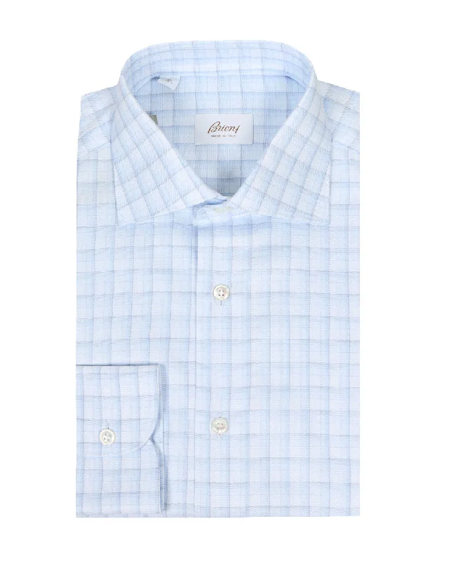 Best Seller White and Sky Blue Twill Check Dress Shirt