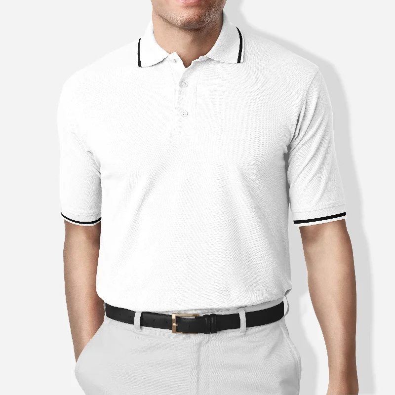 Weekend Savings Delight Polo Collar Stripe Tipped T-Shirt White