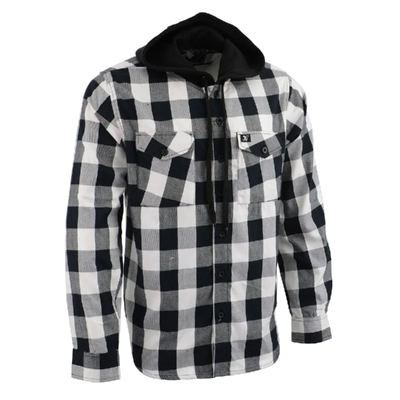 Weekend Savings Spectacular Milwaukee Leather Men's Flannel Plaid Shirt Black and White Long Sleeve Cotton Button Down with Hoodie MNG11629