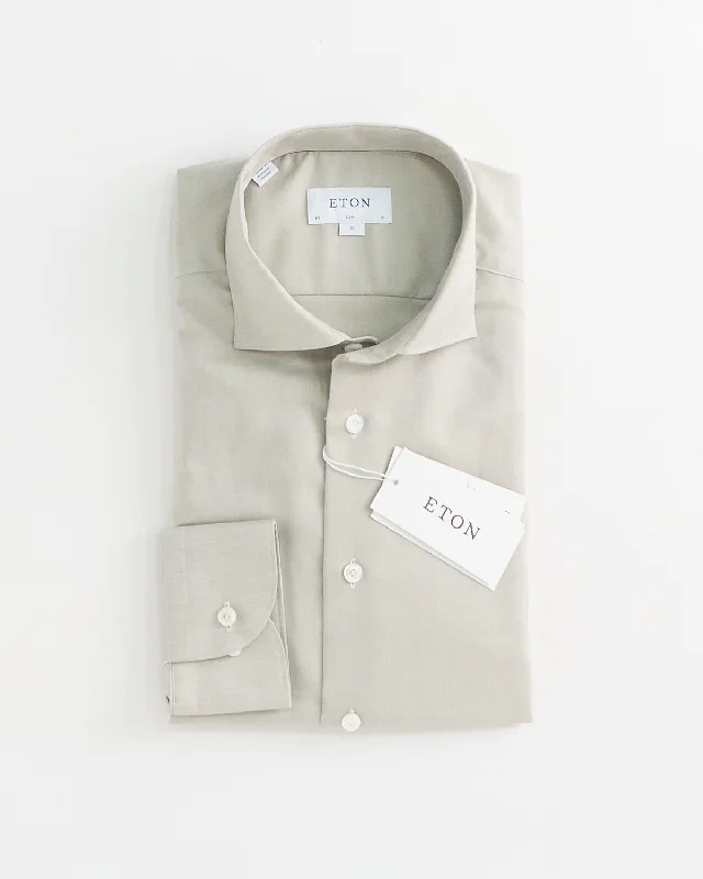Limited Quantity Beige Cotton Linen Slim Shirt