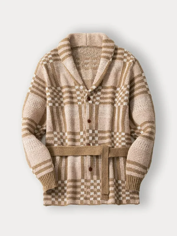 Blowout Deals Comfy Plaid Belted Knit Cardigan