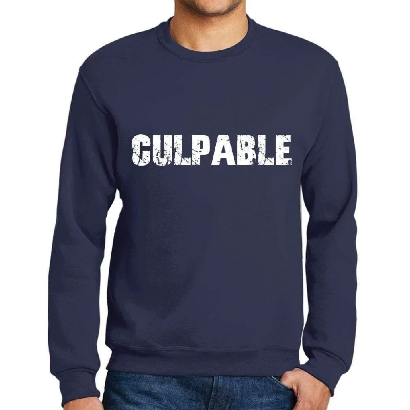 Deal Alert Men's Printed Graphic Sweatshirt Popular Words CULPABLE French Navy