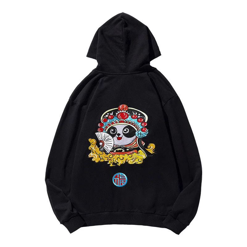 Extra Savings Panda Face Embroidery Unisex Oriental Hoodie Cotton Sweatshirt