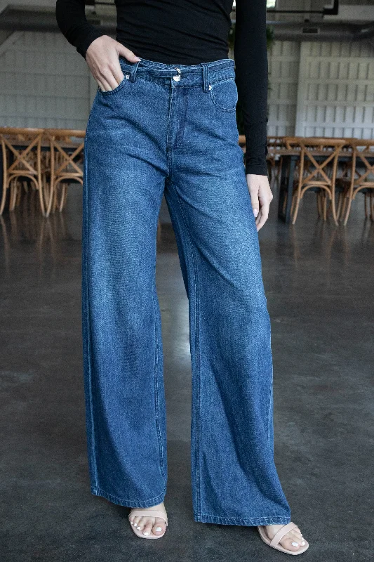 Special Discount Serenity Wide Leg Denim Pant, Medium Blue | Steve Madden