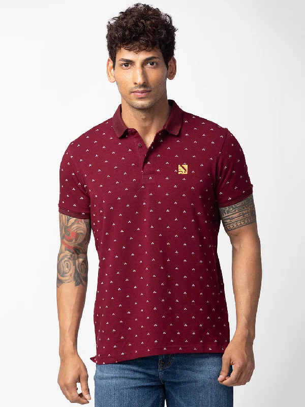 Now or Never Spykar Men Wine Cotton Regular Fit Half Sleeve Plain Polo T-Shirt