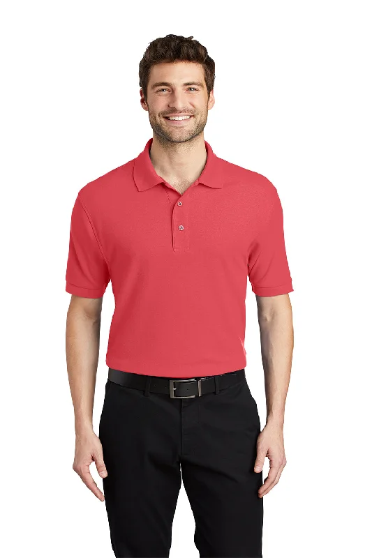 Big Deal Port Authority Mens Silk Touch Wrinkle Resistant Short Sleeve Polo Shirt - Hibiscus Pink