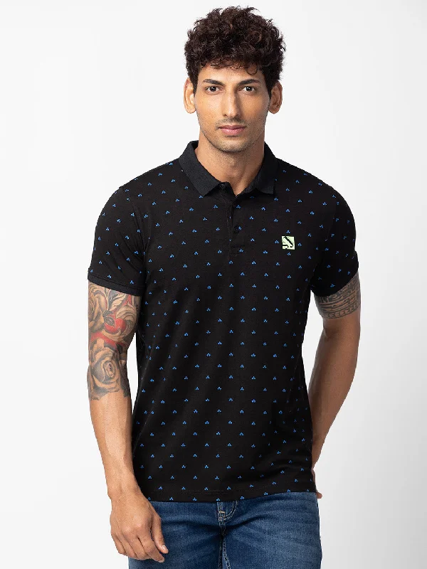 Today Only Spykar Men Black Cotton Regular Fit Half Sleeve Plain Polo T-Shirt