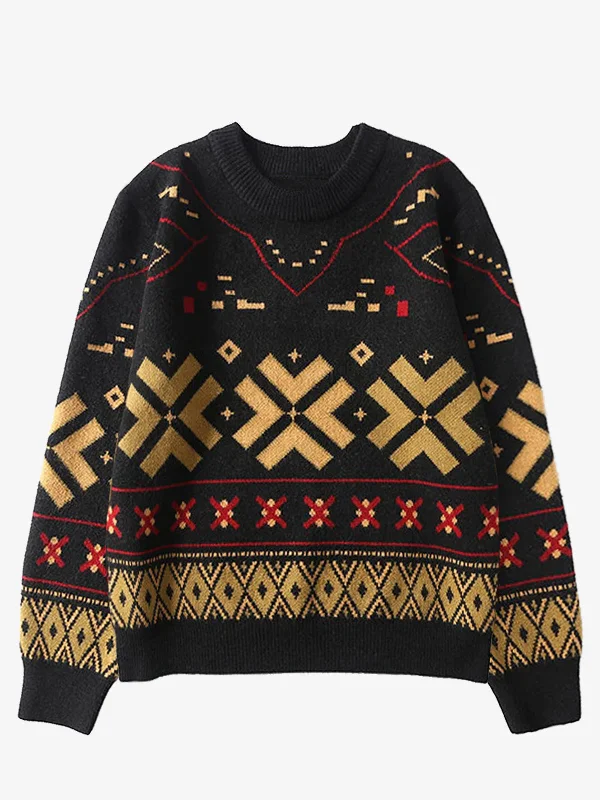 Bargain Alert Ethnic Pattern Jacquard Woven Knitted Sweater