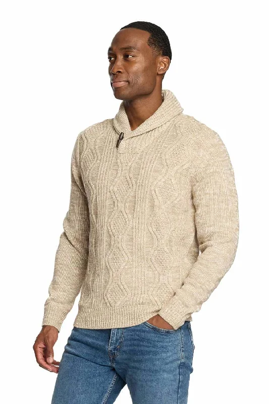 Savings Alert Weatherproof Vintage Cable Knit Fisherman Toggle Sweater for Men in Khaki Heather | F2440157GK-LT KHAKI HEATHER