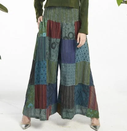 Weekend Specials to Celebrate Wide Leg Patchwork Pants with Ruched Waistline