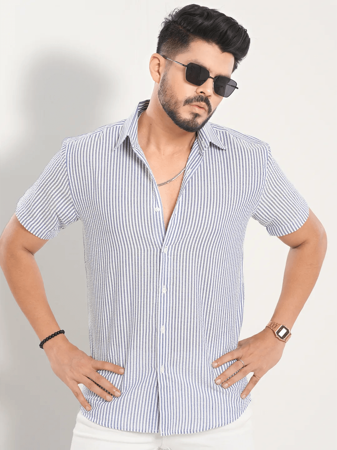 Special Offer Men's Short Sleeve Shirt in Verticals Stripe