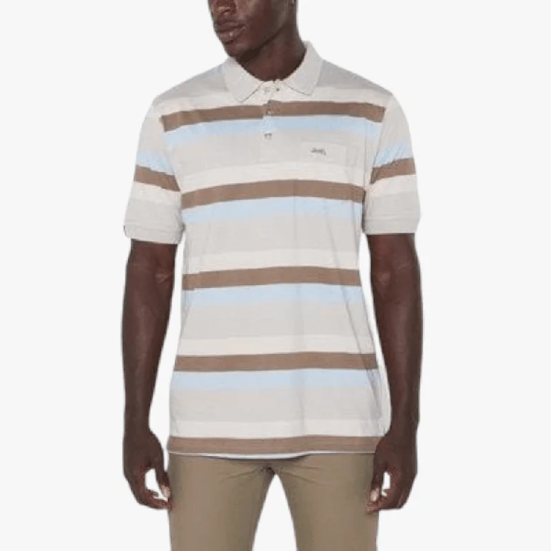 Can't Be Beat Jeep Mens Yd Multi Strip Short Sleeve Golfer Khaki Grey
