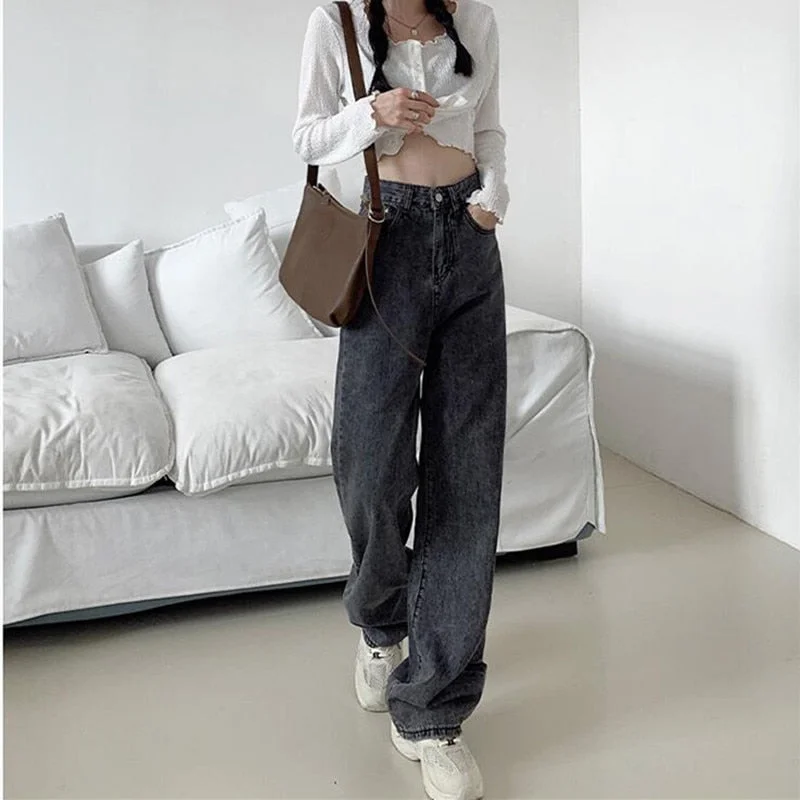 Special Price CityHottie - Woman Jeans High Waist Clothes Wide Leg Denim Clothing Blue Streetwear Vintage Quality Fashion Harajuku Straight Pants