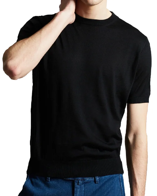 Savings Soar This Weekend Black Roundneck Short Sleeve Sweater