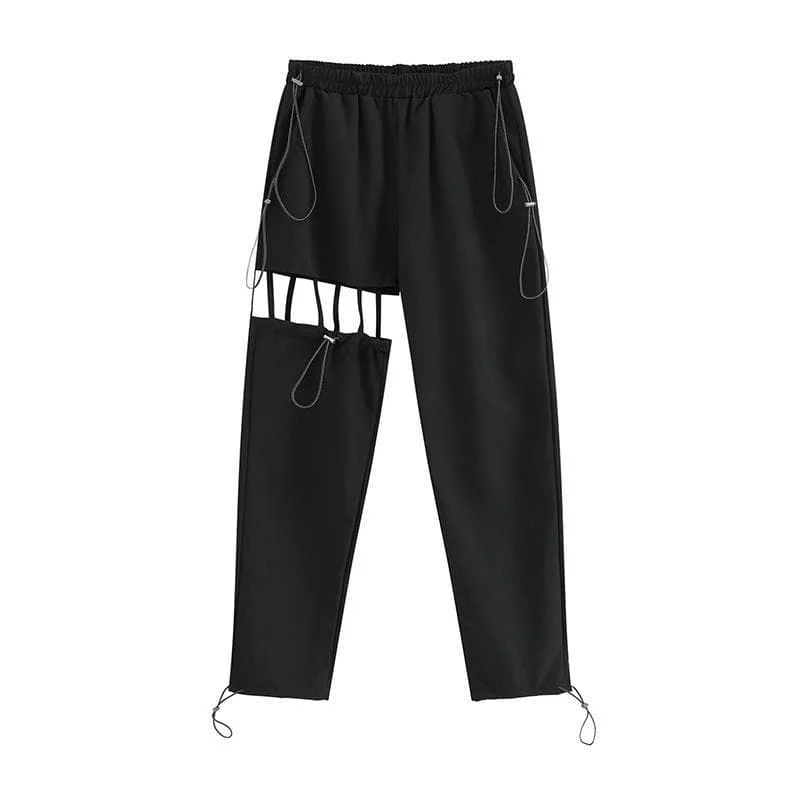 Weekend Steals Await Hollow out drawstring solid medium rise cargo pant