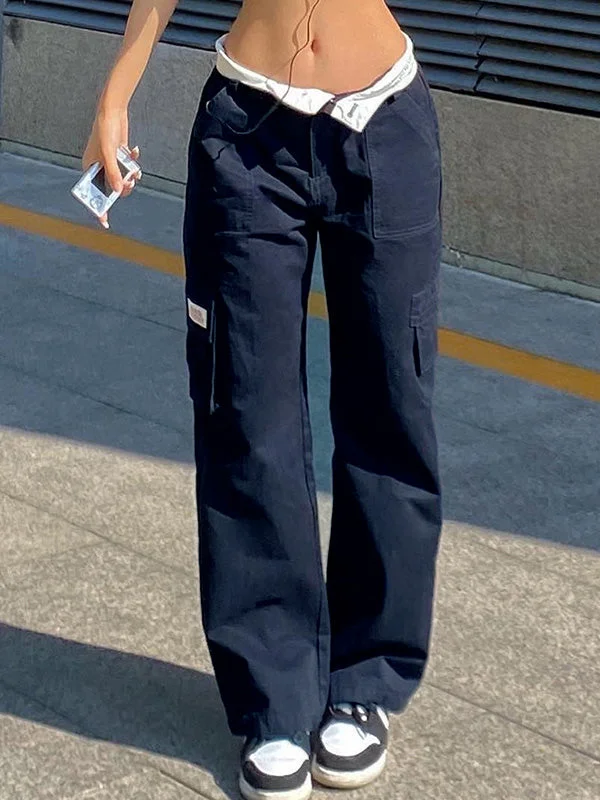 Special Offer Fold Over Waist Y2K Straight Leg Pants
