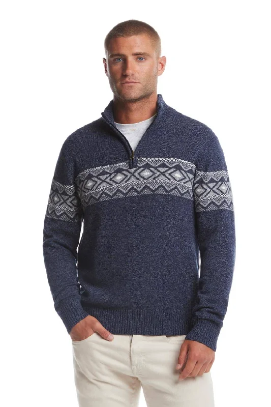 Weekend Savings Delight Weatherproof Vintage Southwest Quarter Zip Sweater for Men in Tricolor Blue | F2440416GK-TRICOLBLUE Weekend Savings Delight Weatherproof Vintage Southwest Quarter Zip Sweater for Men in Tricolor Blue | F2440416GK-TRICOLBLUE