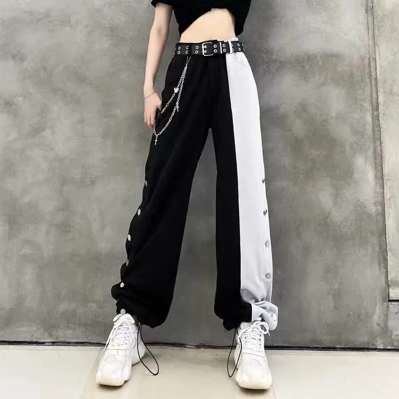 Unbeatable Prices CityHottie - Women Fashion Contrast Cargo Pants Female New Arrival Elastic Waist Wide Leg Trousers Ladies Korean High Street Cotton Pant