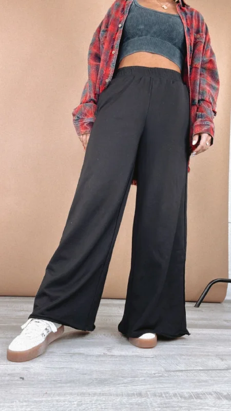Instant Deal French Terry Wide Leg Sweatpants, Black