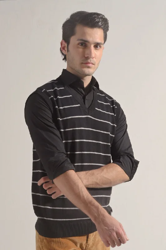 Deal Frenzy Striped Sweater Vest - Black