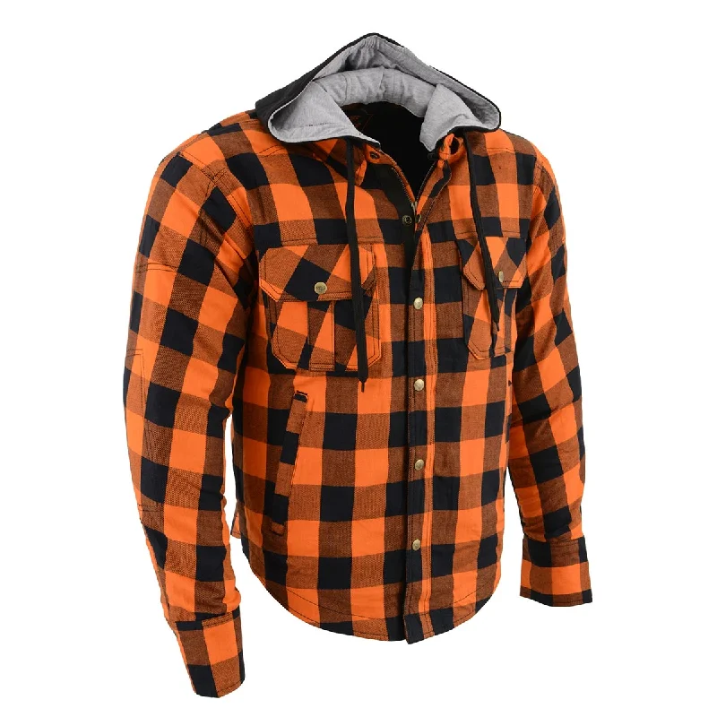 Sale Alert Milwaukee Leather MPM1642 Men's Plaid Hooded Flannel Biker Shirt with CE Approved Armor - Reinforced w/ Aramid Fibers