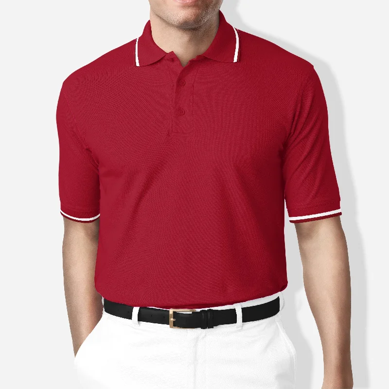 Weekend Discounts to Enjoy Polo Collar Stripe Tipped T-Shirt Red