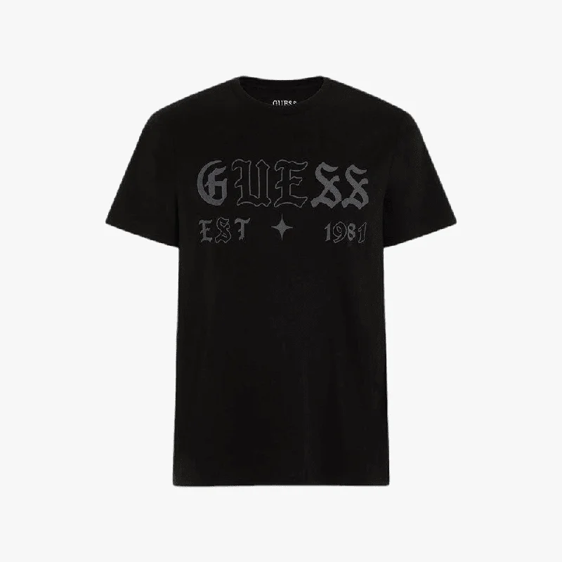 Bonus Offer Guess Mens Gothic Logo Short Sleeve Tee Black