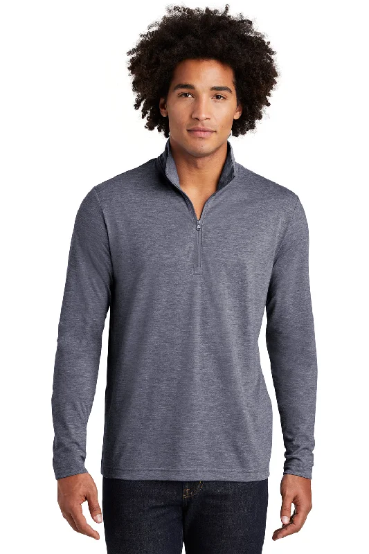 Deal Mania Sport-Tek Mens Moisture Wicking 1/4 Zip Sweatshirt - Heather True Navy Blue