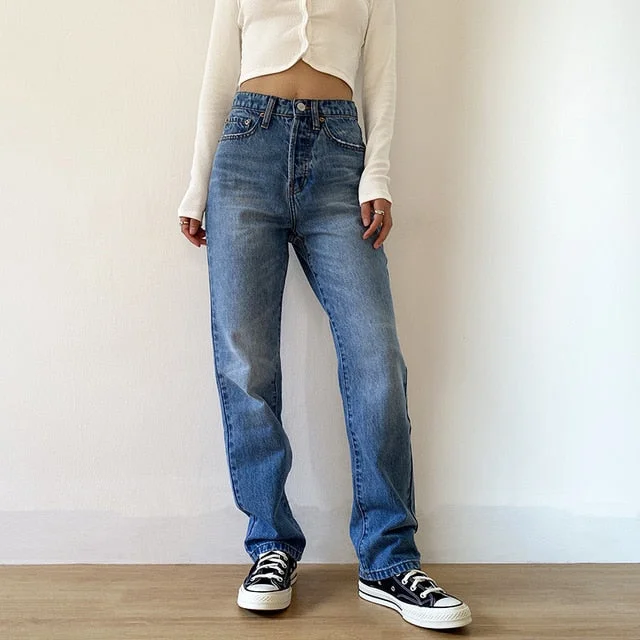 Sale Event CityHottie - Jsvery Women's Jeans Baggy Jeans For Women Mom Jeans High Waist Blue Loose Washed Fashion Straight Denim Pants Vintage Streetwear