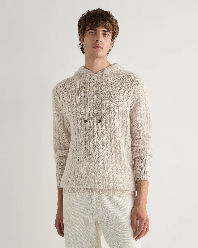Closeout Men's Fitzrovia Cable Cashmere Hoodie Frost White