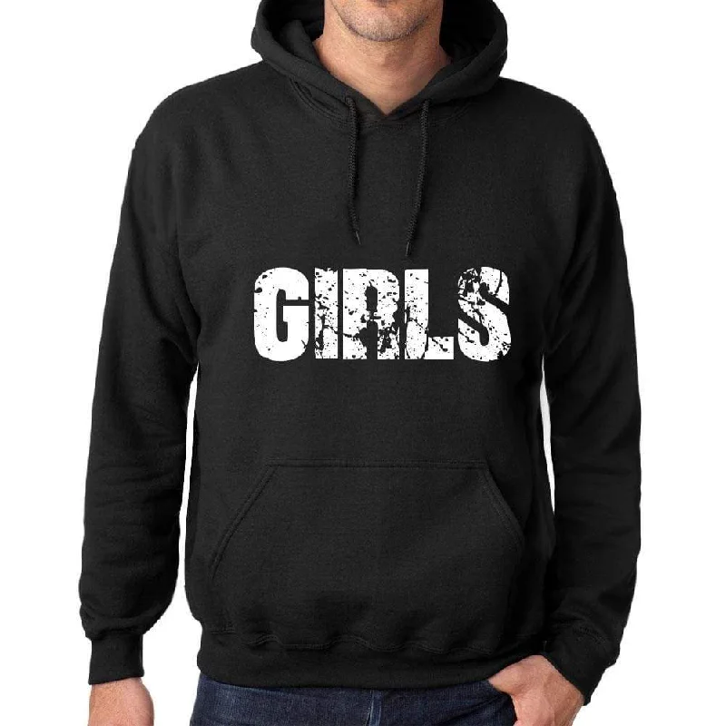 Special Savings Men's Women's Unisex Printed Graphic Cotton Hoodie Soft Heavyweight Hooded Sweatshirt Pullover Popular Words GIRLS Deep Black