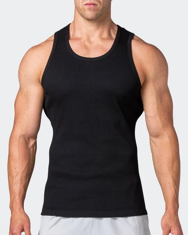 Price Smash Rib Fitted Training Tank - Black