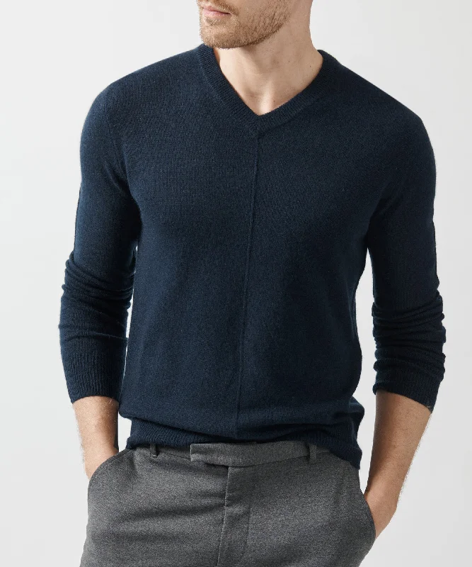 Bonus Offer Recycled Cashmere Exposed Seam V-Neck Sweater - Midnight