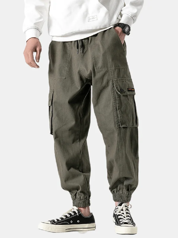 Limited Supply Mens Casual Elastic Waist Pockets Pure Color Straight Pants