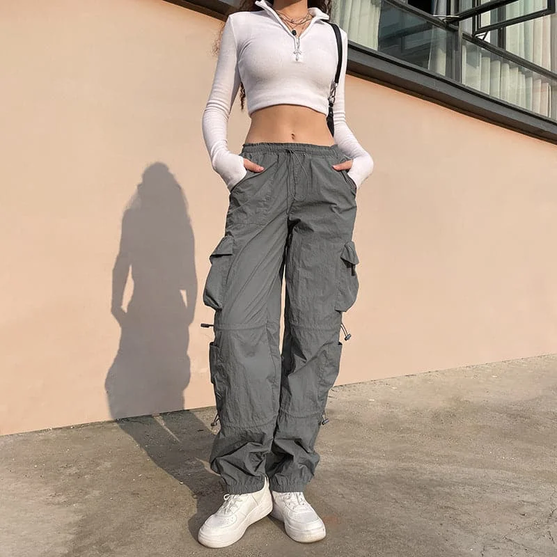 The Best Prices Drawstring solid cargo pocket low rise baggy pant