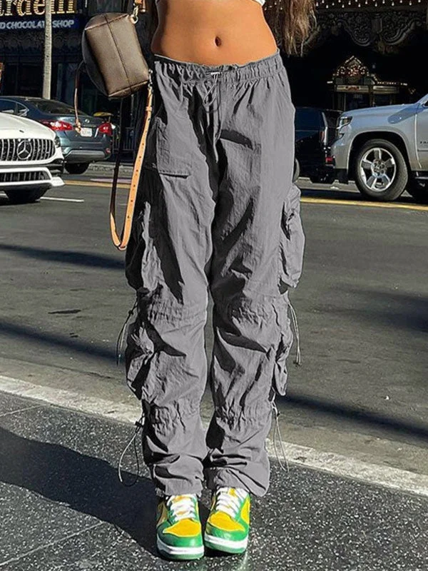Shop and Save Size Friendly Pocket Drawstring Parachute Cargo Pants