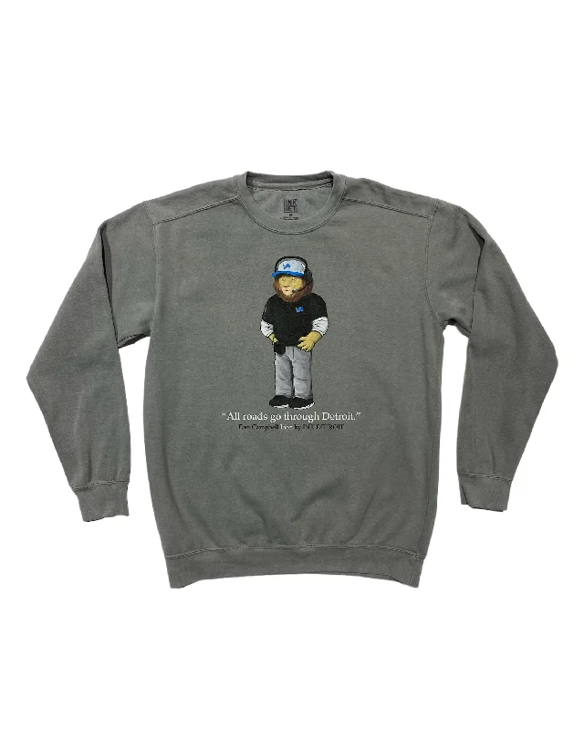 Hurry Up Ink Detroit - Dan Campbell Lion Crewneck Sweatshirt - Pigment dyed Grey