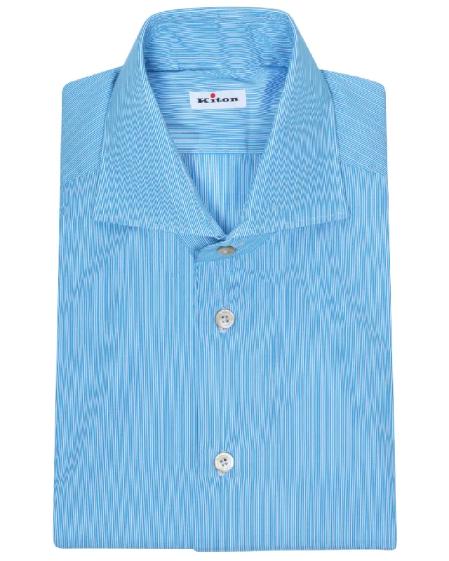 Daily Specials Turquoise and White Micro Stripe Cotton Sportshirt