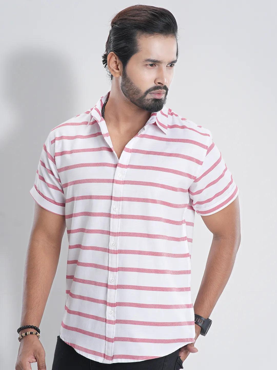 Low Cost Men's Short Sleeve Casual Shirt in Vertical Stripe Shirt