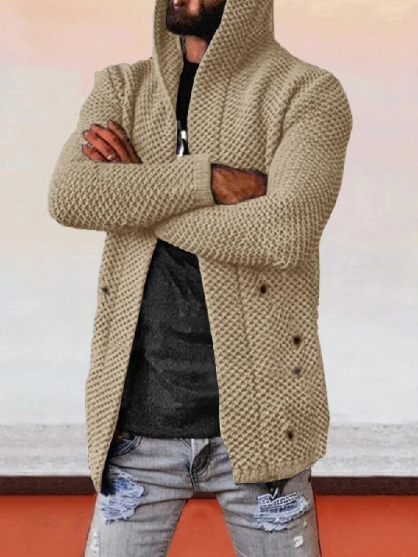 Exclusive Deal Solid Hooded Holey Sweater Coat