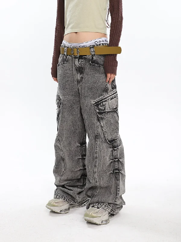 Year-End Sale Wide Leg Pocketed Acid Wash Jeans