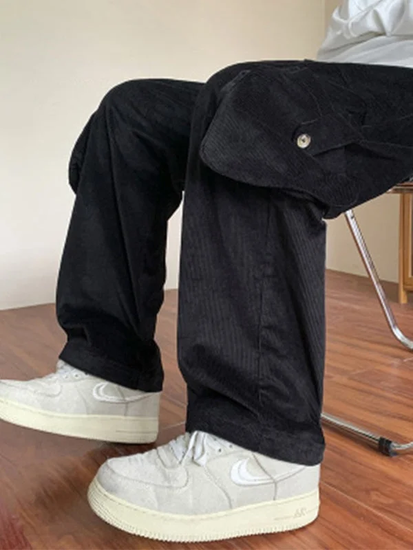 Weekend Bargains to Grab Men's Vintage Straight Leg Corduroy Cargo Pants