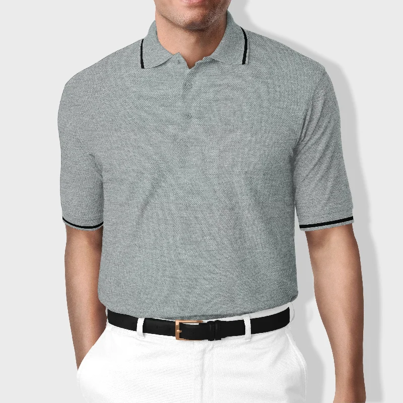 Weekend Bargains Await You Polo Collar Stripe Tipped T-Shirt Grey