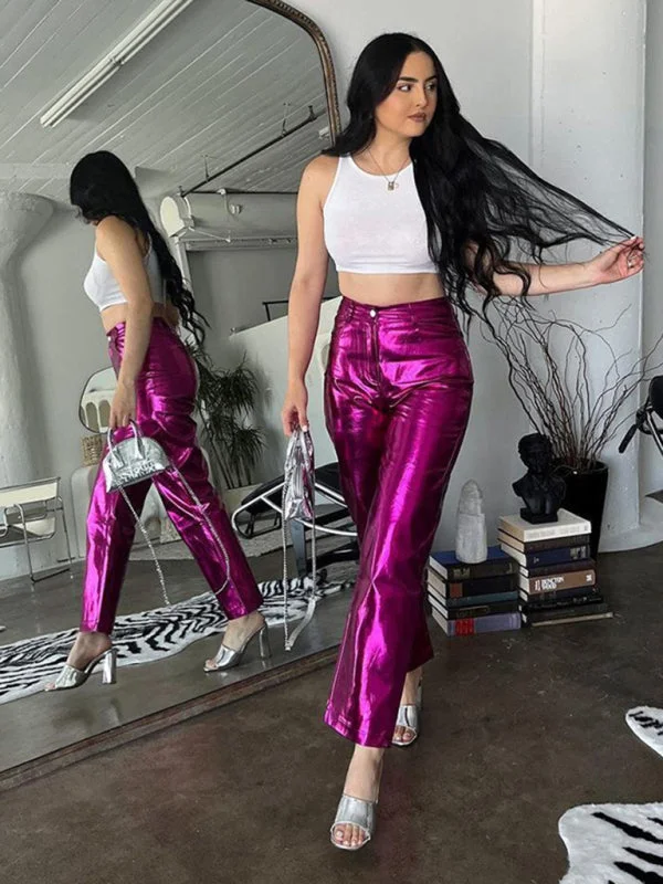 Weekend Offers That Impress Women's New PU Tight Stretch Pants Butt-Showing Hot Girl High Street Straight Pants